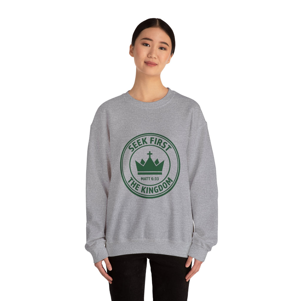 Seek First the Kingdom Crewneck Sweatshirt | Christian Streetwear, Vintage Athletic Logo