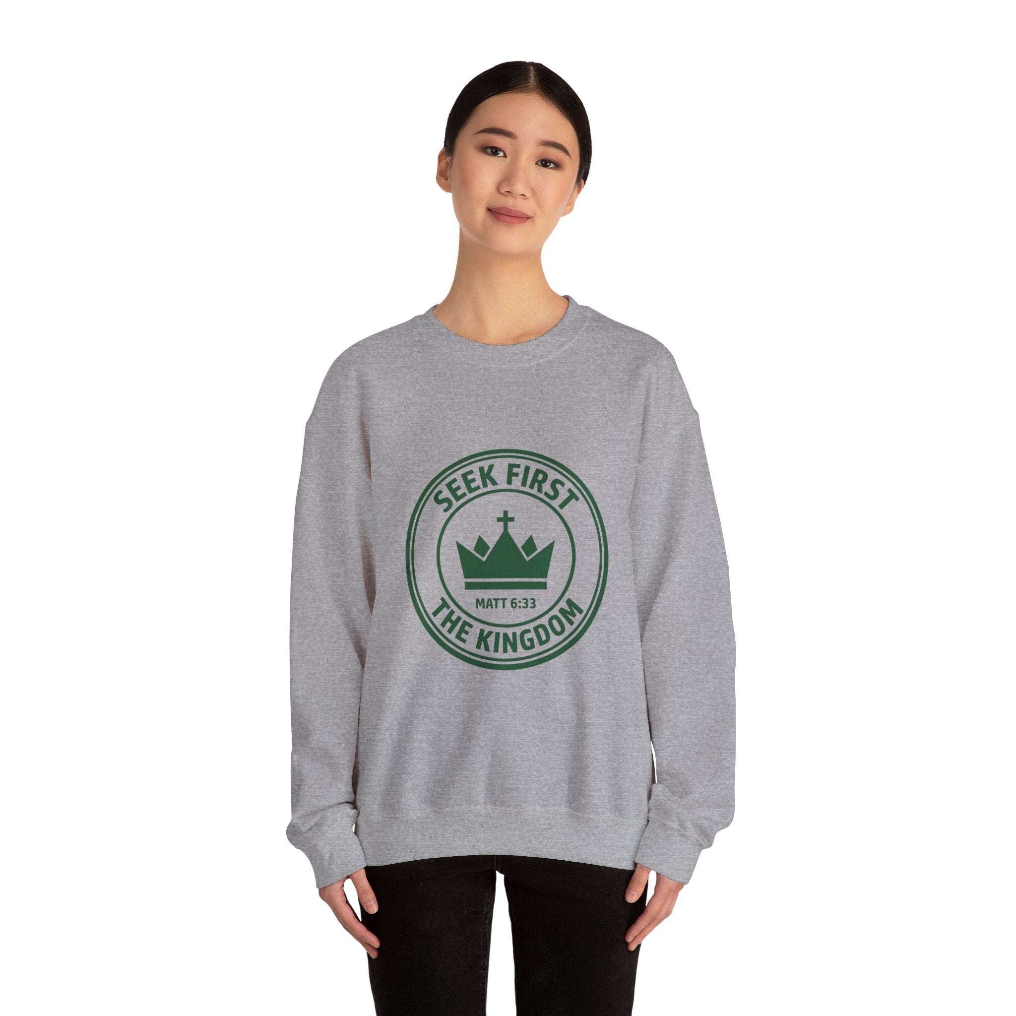 Seek First the Kingdom Crewneck Sweatshirt | Christian Streetwear, Vintage Athletic Logo