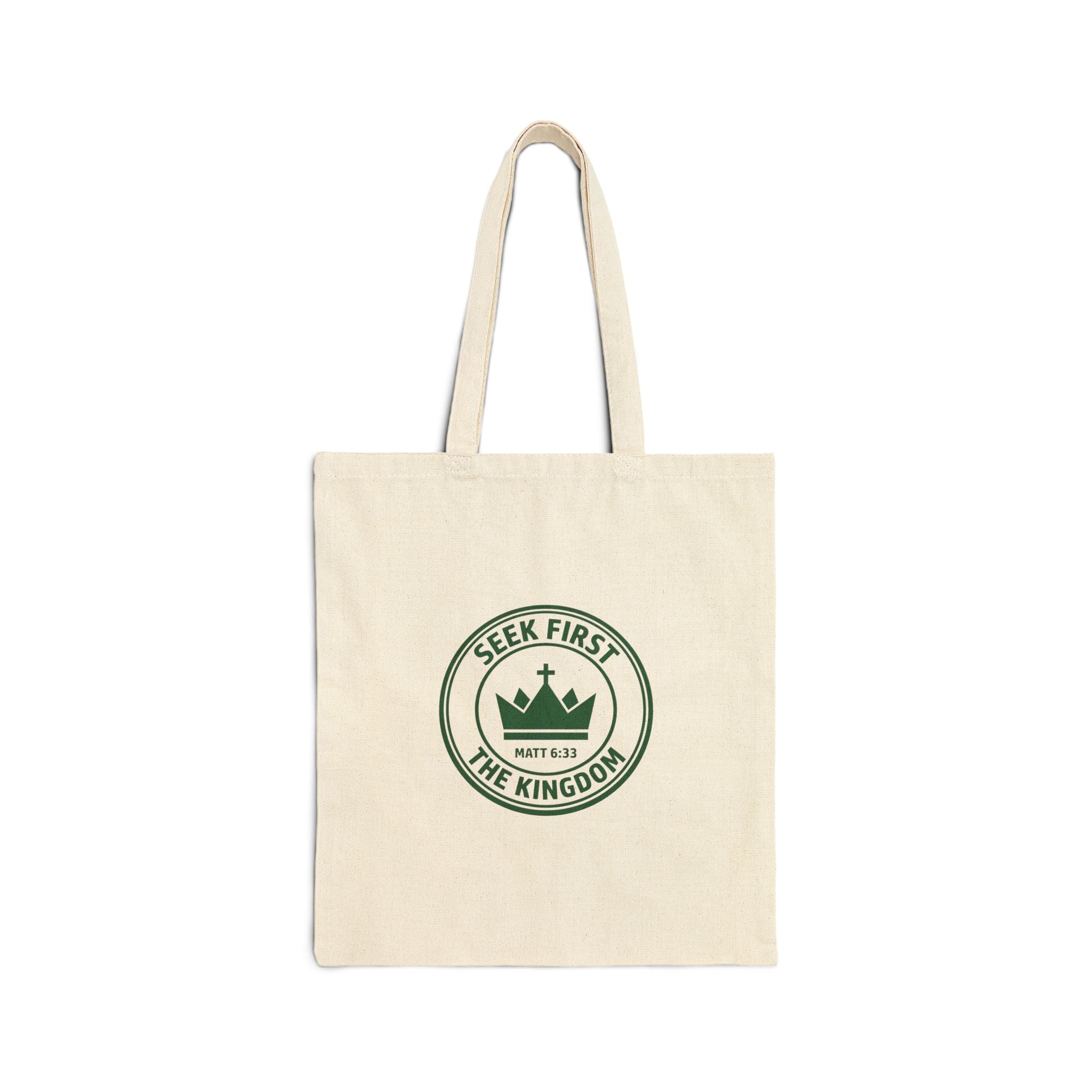 Seek First the Kingdom Tote, Christian Streetwear, Vintage Athletic Crest