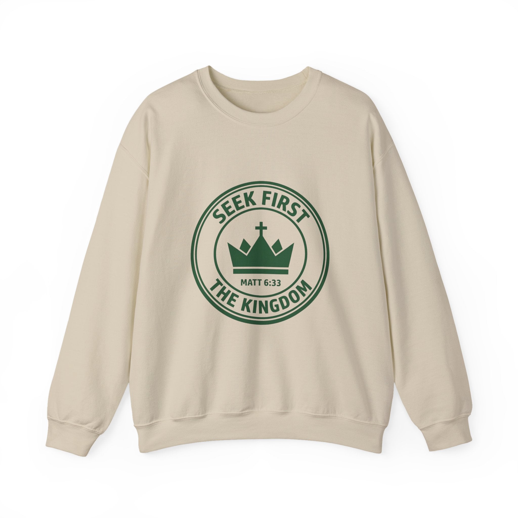 Seek First the Kingdom Crewneck Sweatshirt | Christian Streetwear, Vintage Athletic Logo
