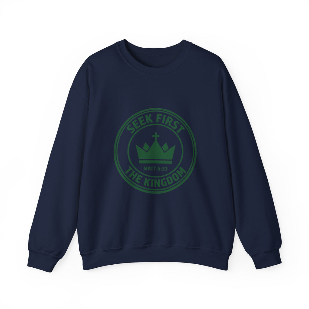 Seek First the Kingdom Crewneck Sweatshirt | Christian Streetwear, Vintage Athletic Logo