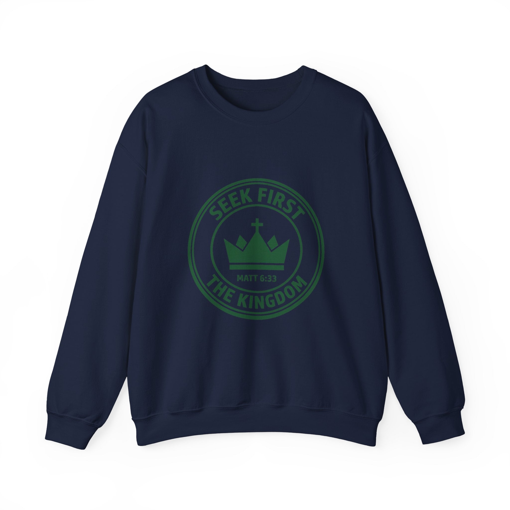 Seek First the Kingdom Crewneck Sweatshirt | Christian Streetwear, Vintage Athletic Logo