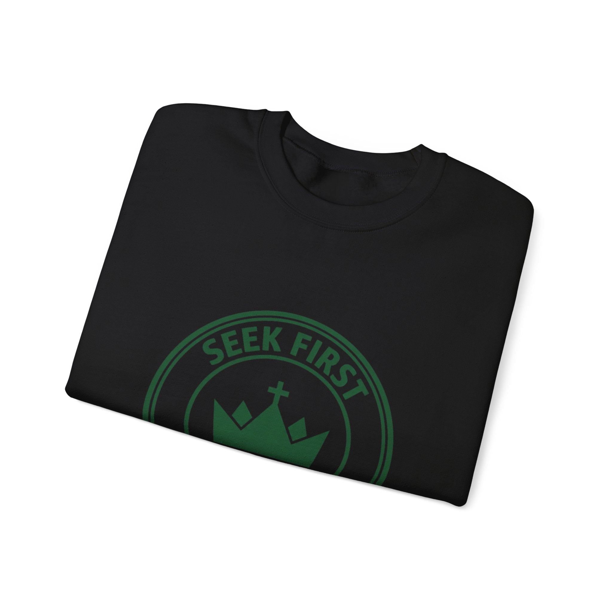 Seek First the Kingdom Crewneck Sweatshirt | Christian Streetwear, Vintage Athletic Logo
