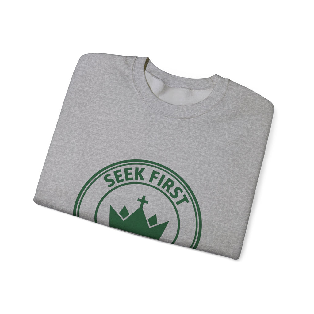 Seek First the Kingdom Crewneck Sweatshirt | Christian Streetwear, Vintage Athletic Logo