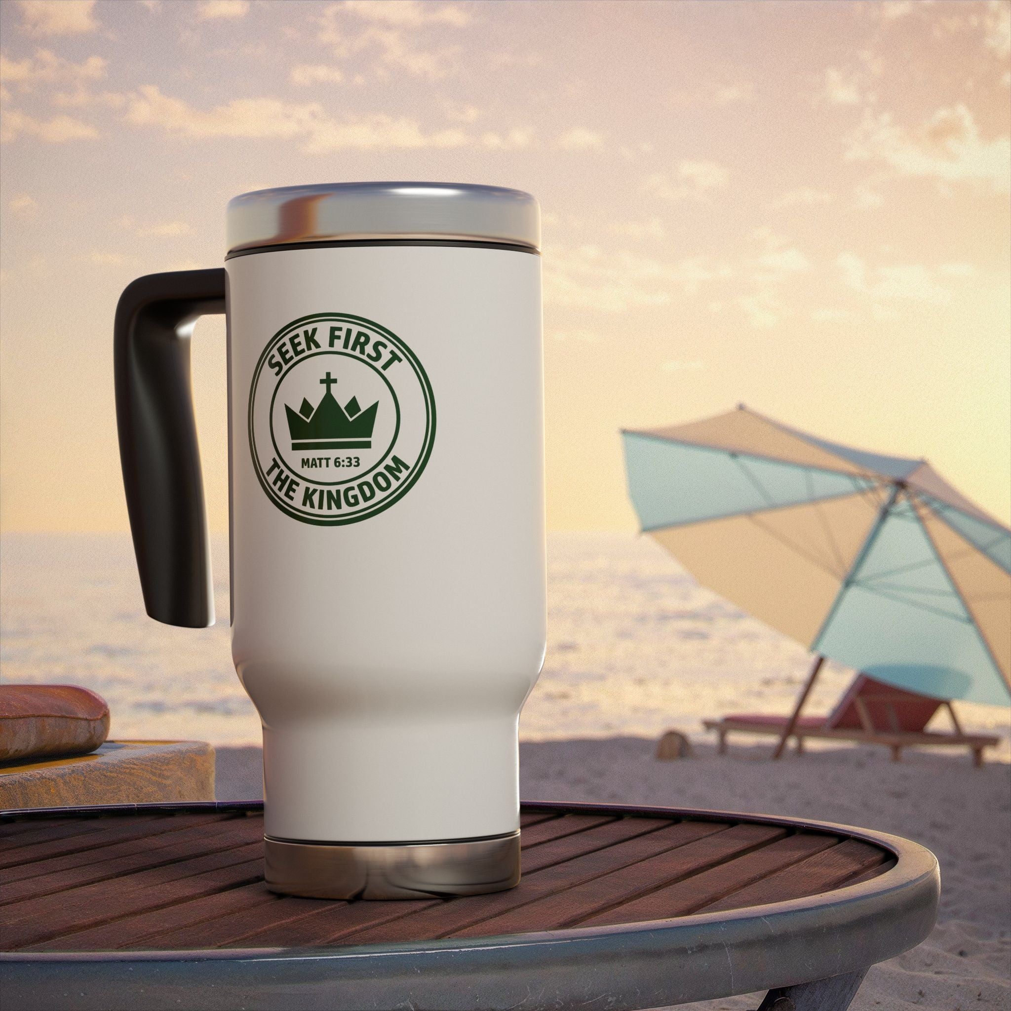 Seek First the Kingdom 14oz Stainless Steel Travel Mug with Handle