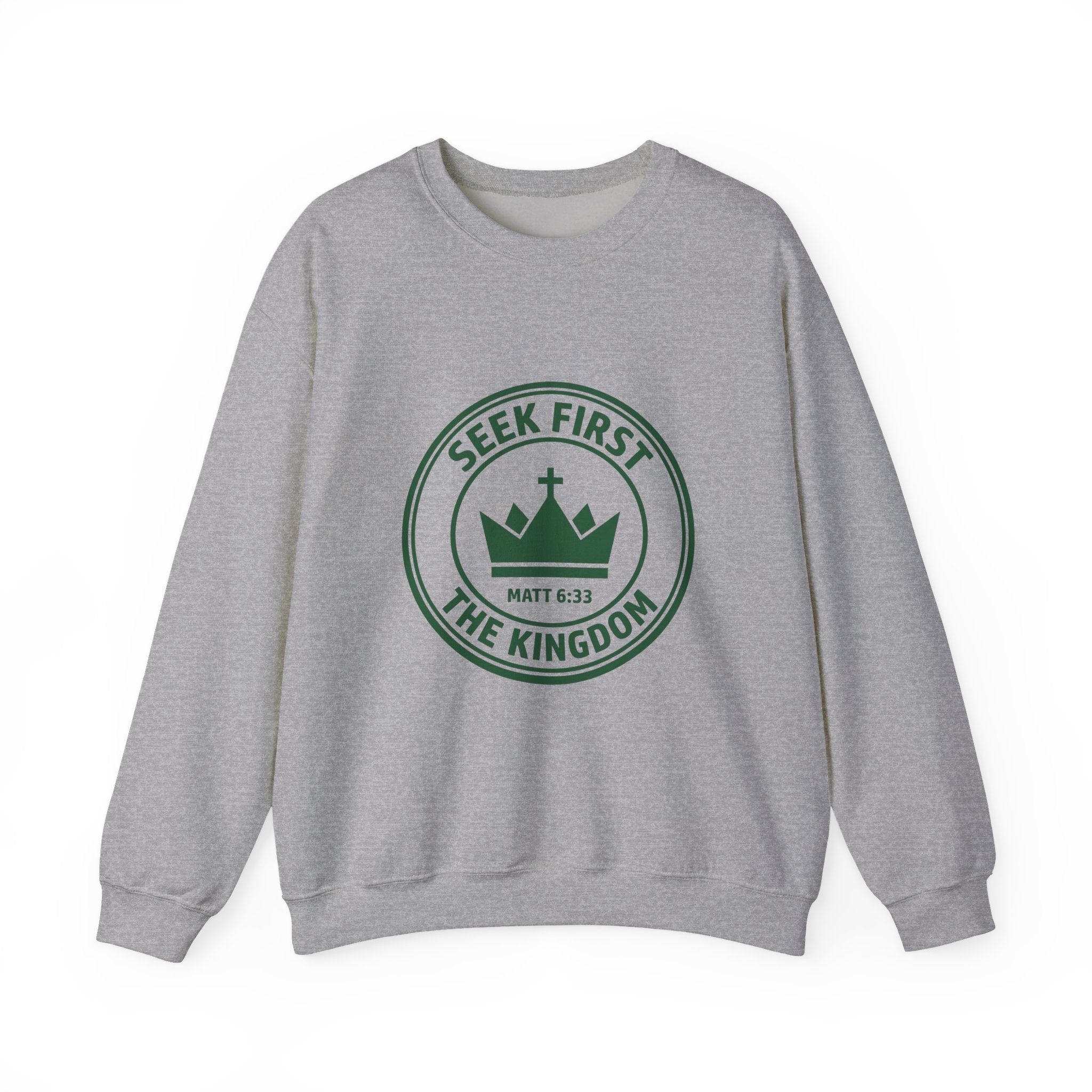 Seek First the Kingdom Crewneck Sweatshirt | Christian Streetwear, Vintage Athletic Logo