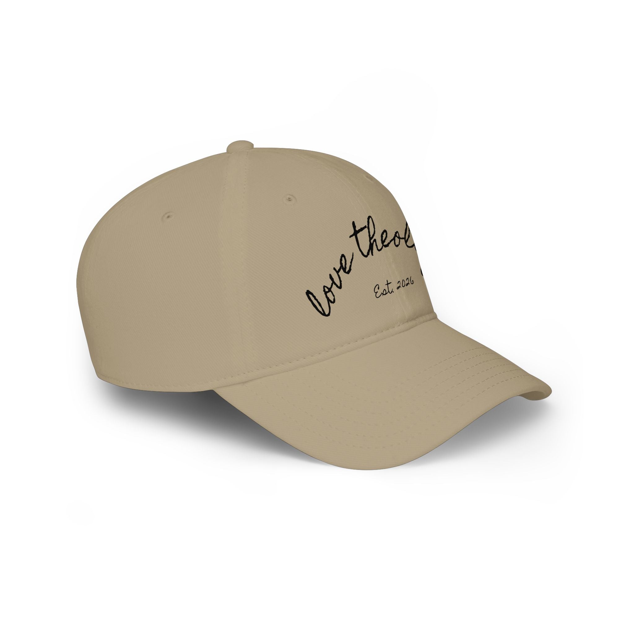 Love Theology Low Profile Cap — Script Embroidered 'Est. 2026' Baseball Hat