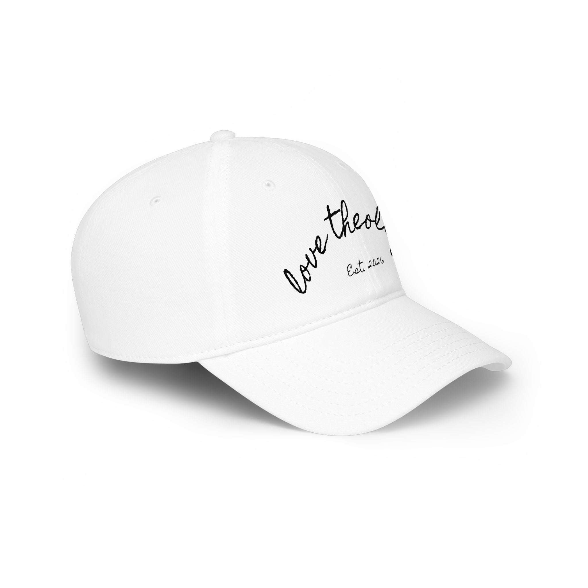 Love Theology Low Profile Cap — Script Embroidered 'Est. 2026' Baseball Hat