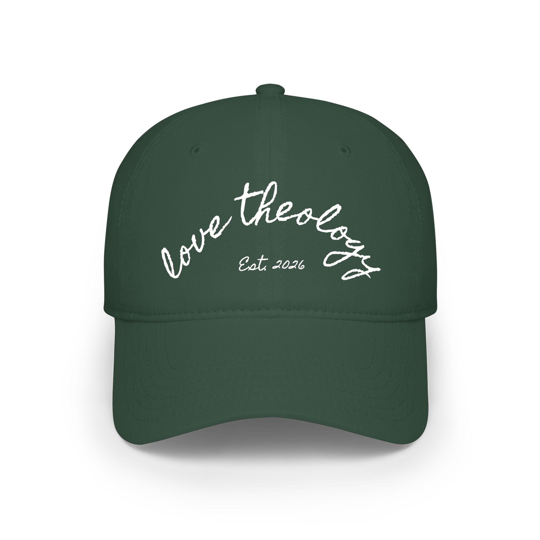 Love Theology Low Profile Cap — Script Embroidered 'Est. 2026' Baseball Hat