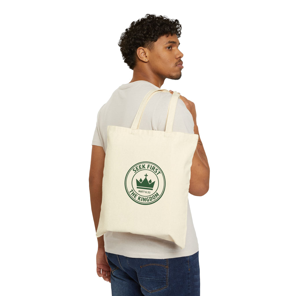 Seek First the Kingdom Tote, Christian Streetwear, Vintage Athletic Crest