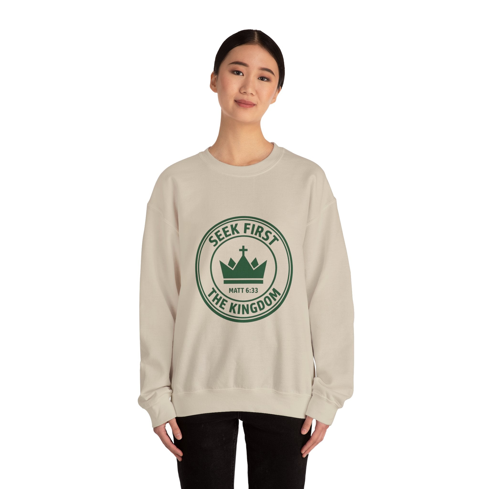 Seek First the Kingdom Crewneck Sweatshirt | Christian Streetwear, Vintage Athletic Logo
