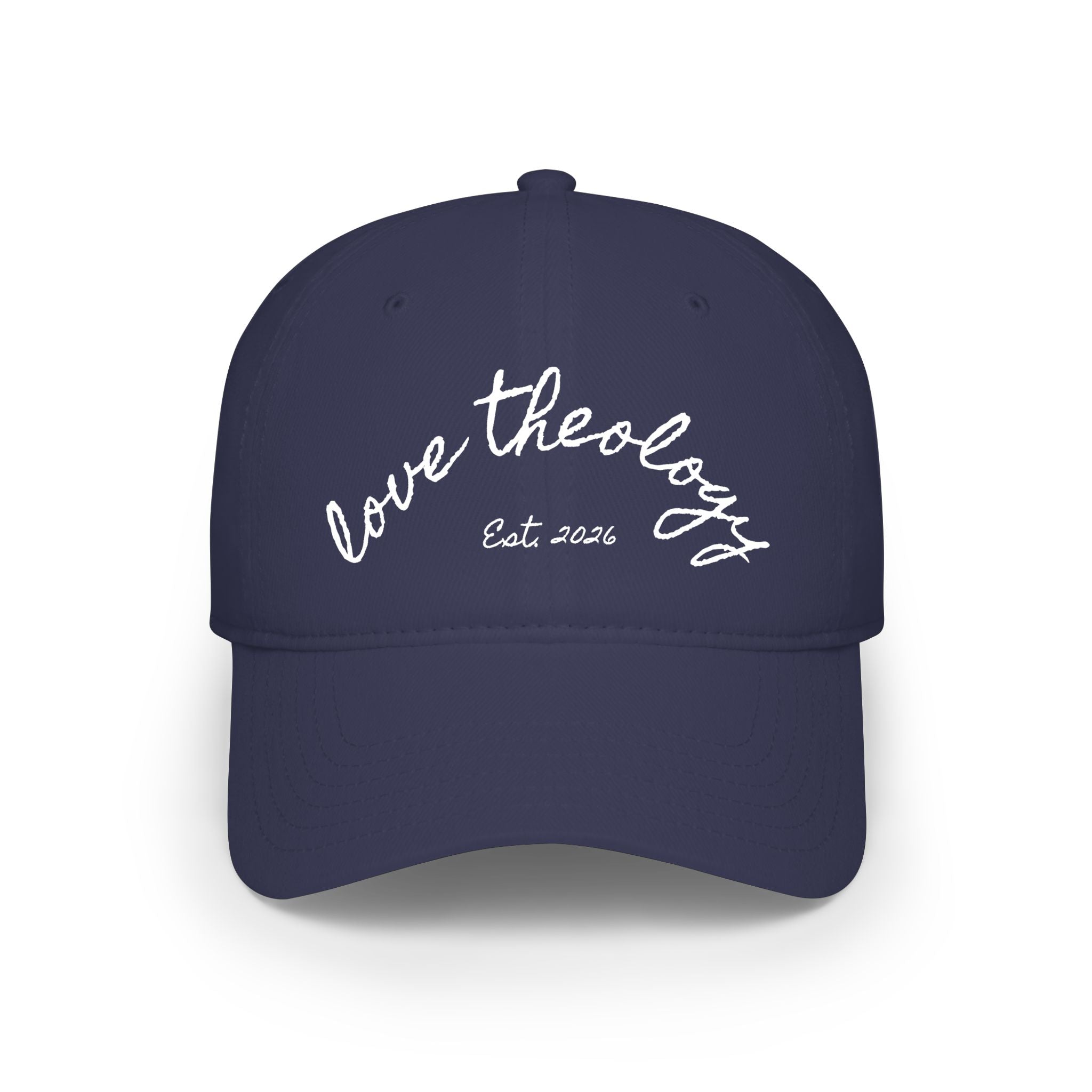 Love Theology Low Profile Cap — Script Embroidered 'Est. 2026' Baseball Hat