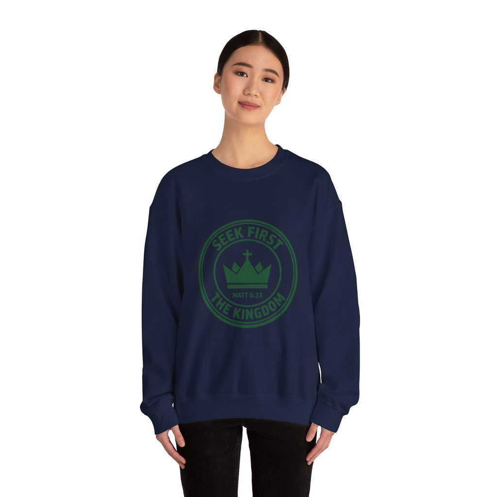 Seek First the Kingdom Crewneck Sweatshirt | Christian Streetwear, Vintage Athletic Logo