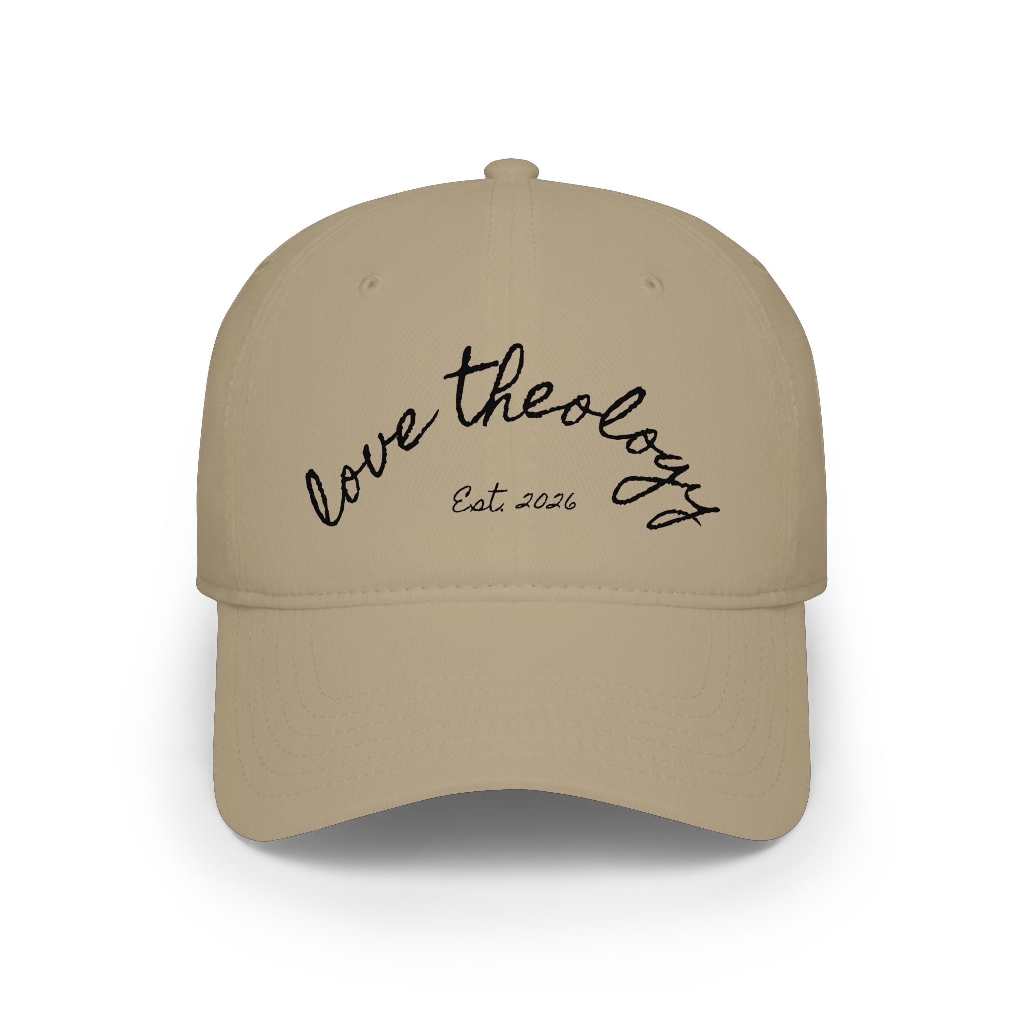 Love Theology Low Profile Cap — Script Embroidered 'Est. 2026' Baseball Hat