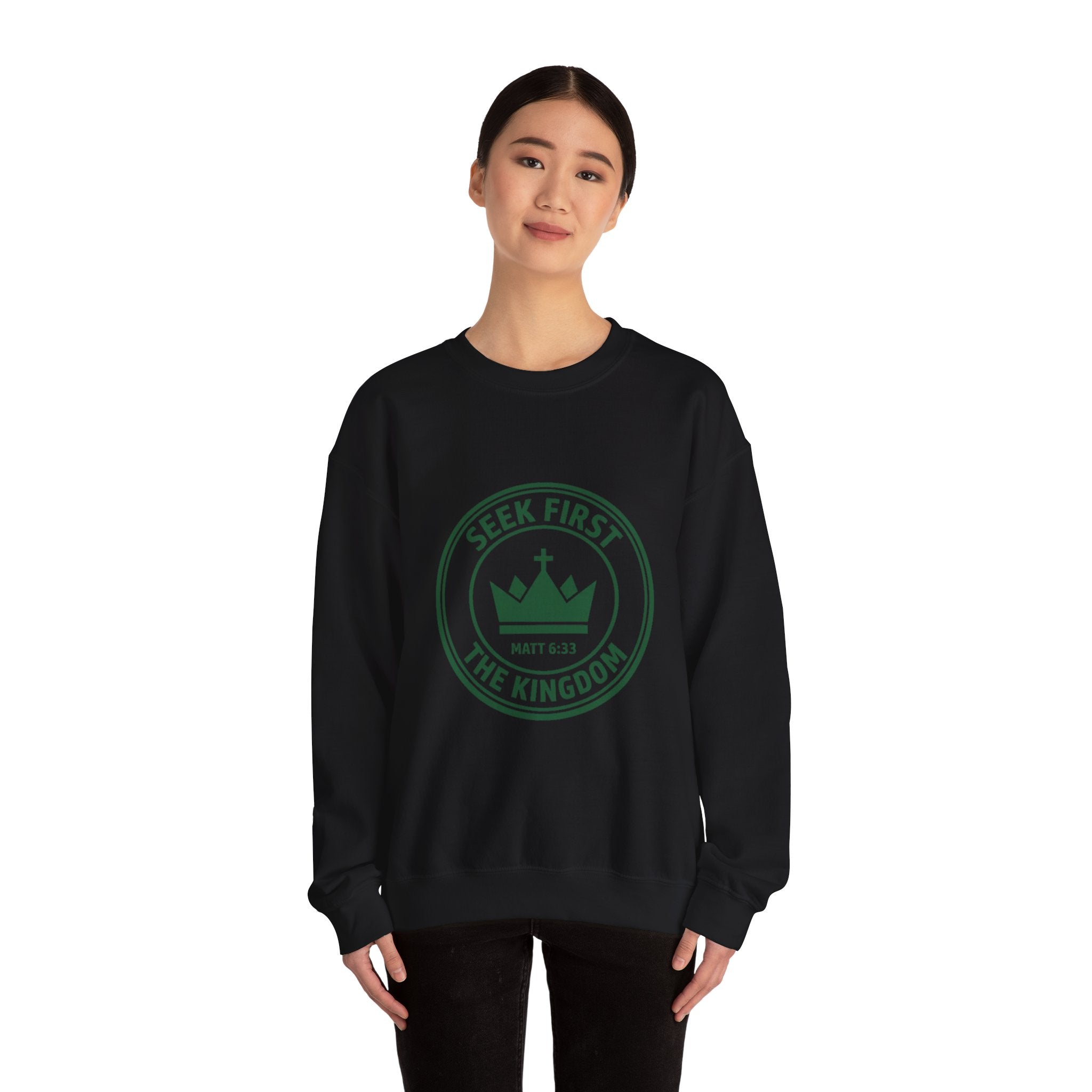 Seek First the Kingdom Crewneck Sweatshirt | Christian Streetwear, Vintage Athletic Logo