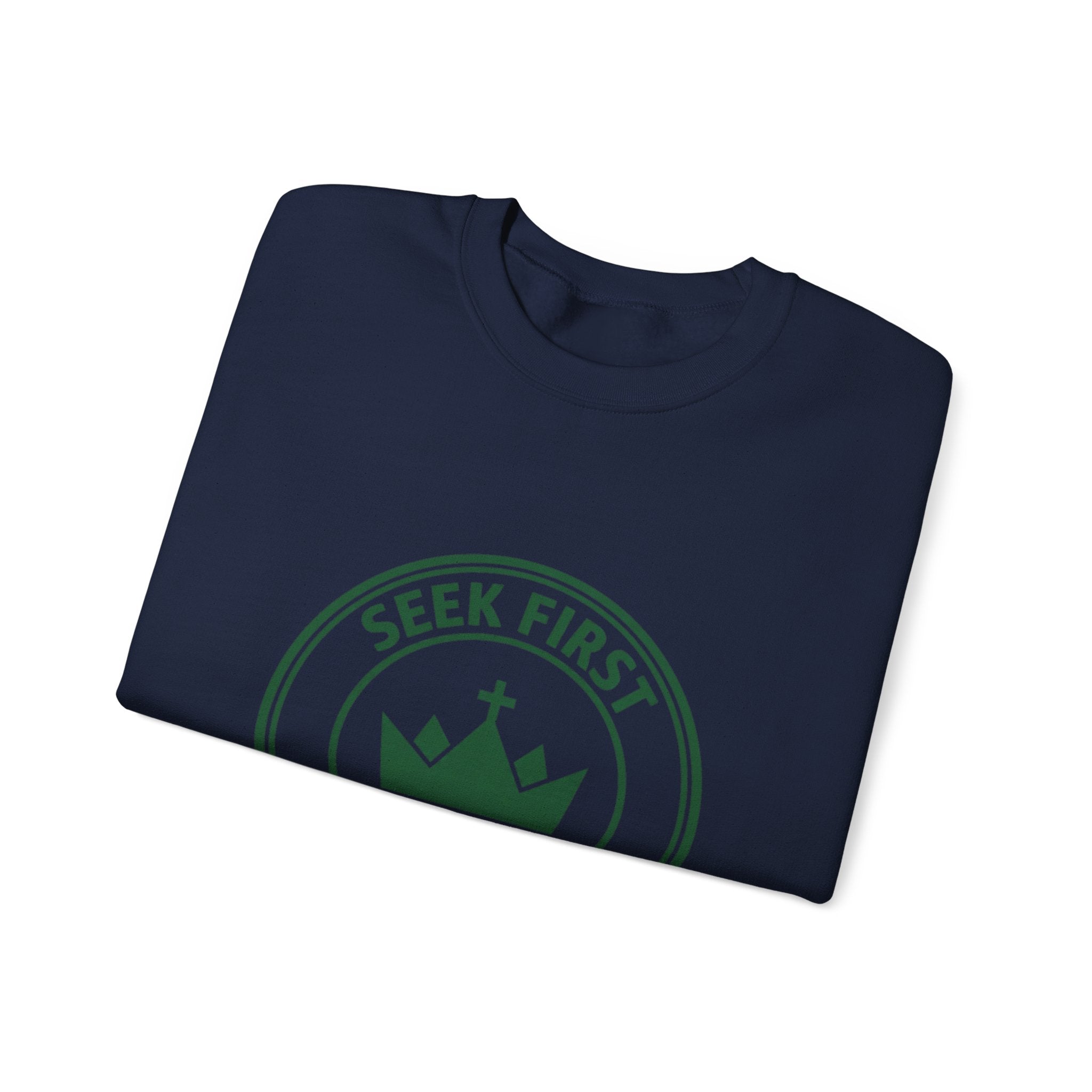 Seek First the Kingdom Crewneck Sweatshirt | Christian Streetwear, Vintage Athletic Logo