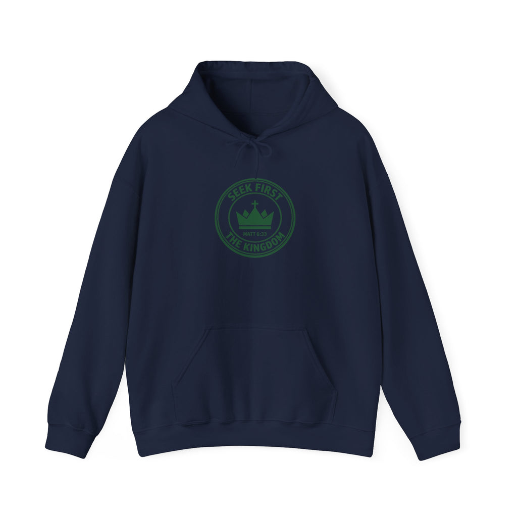 Seek First the Kingdom Hoodie | Christian streetwear, vintage-wash crest
