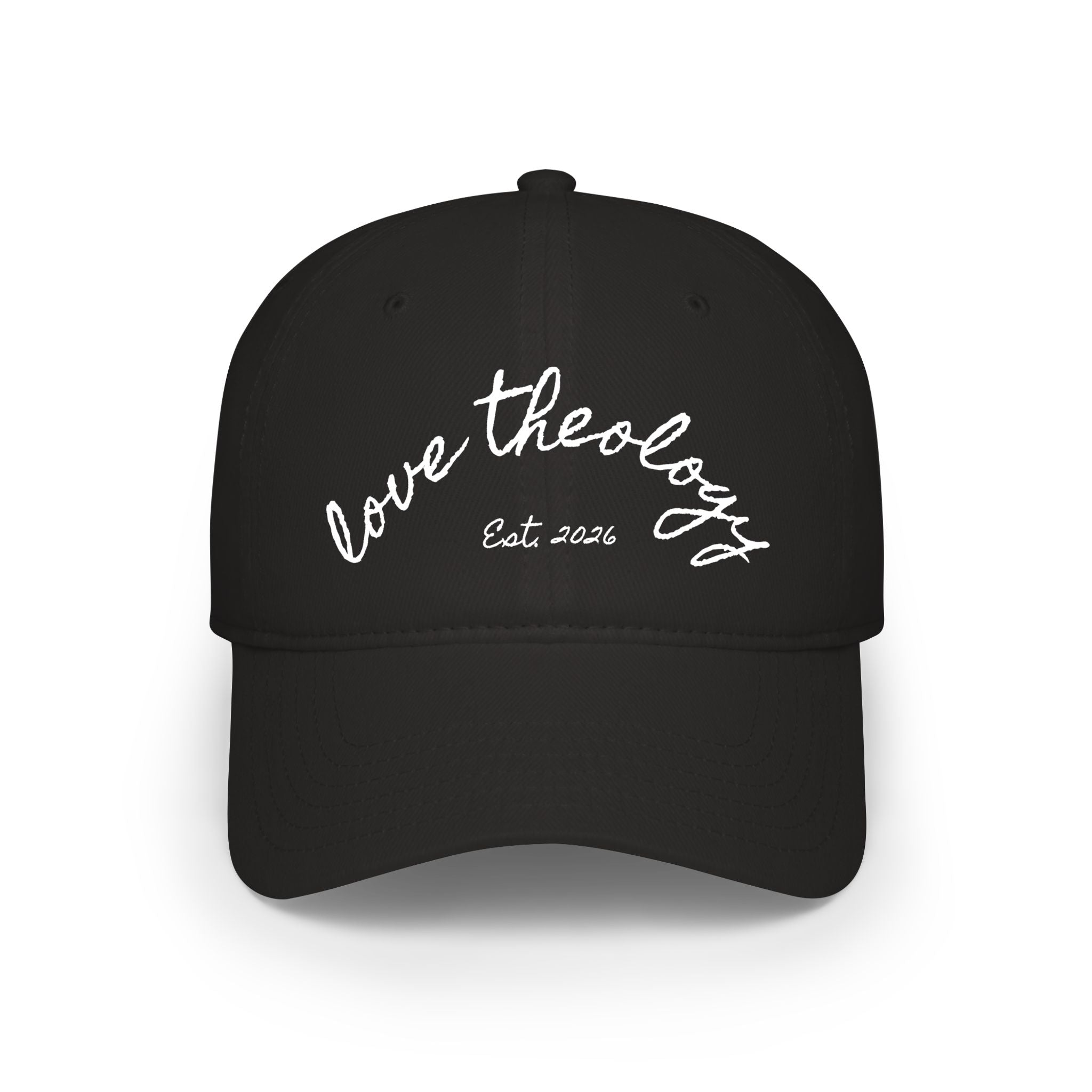 Love Theology Low Profile Cap — Script Embroidered 'Est. 2026' Baseball Hat