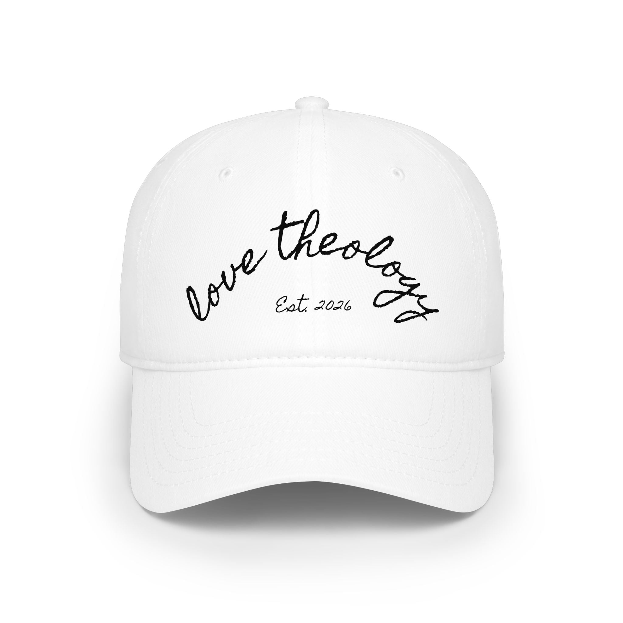 Love Theology Low Profile Cap — Script Embroidered 'Est. 2026' Baseball Hat