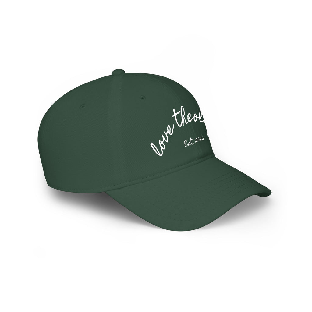 Love Theology Low Profile Cap — Script Embroidered 'Est. 2026' Baseball Hat